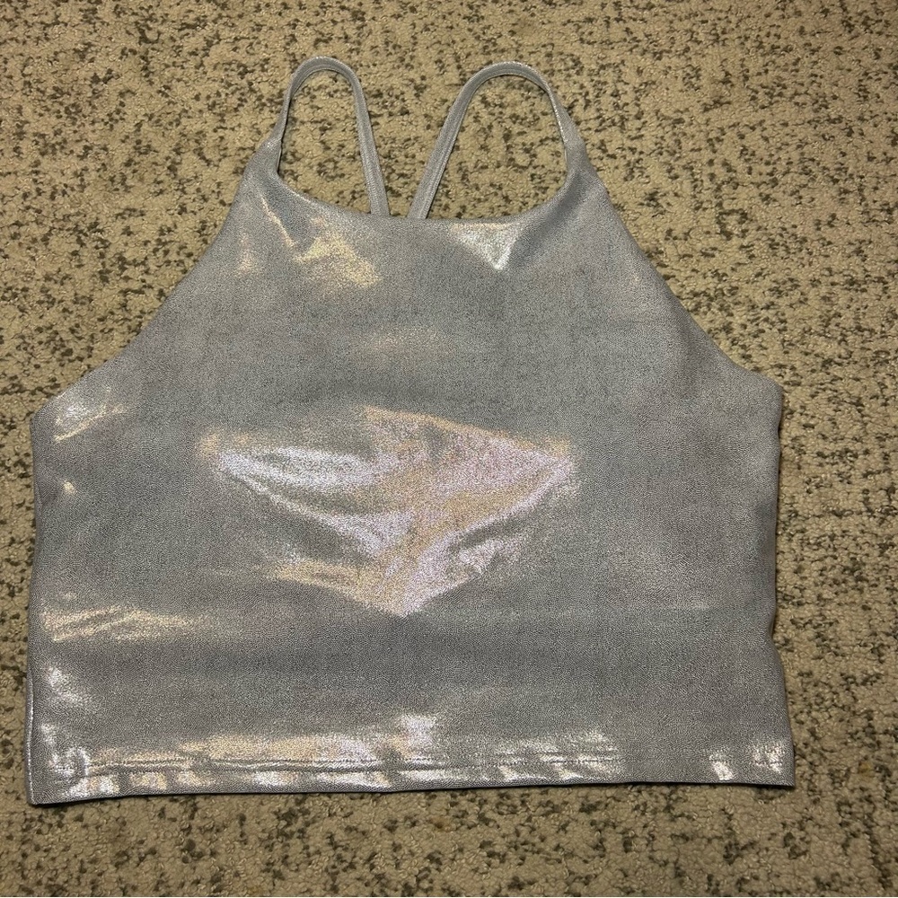 Old Navy Active Powersoft Gray & Silver Shimmer Light Support Built in Bra Large